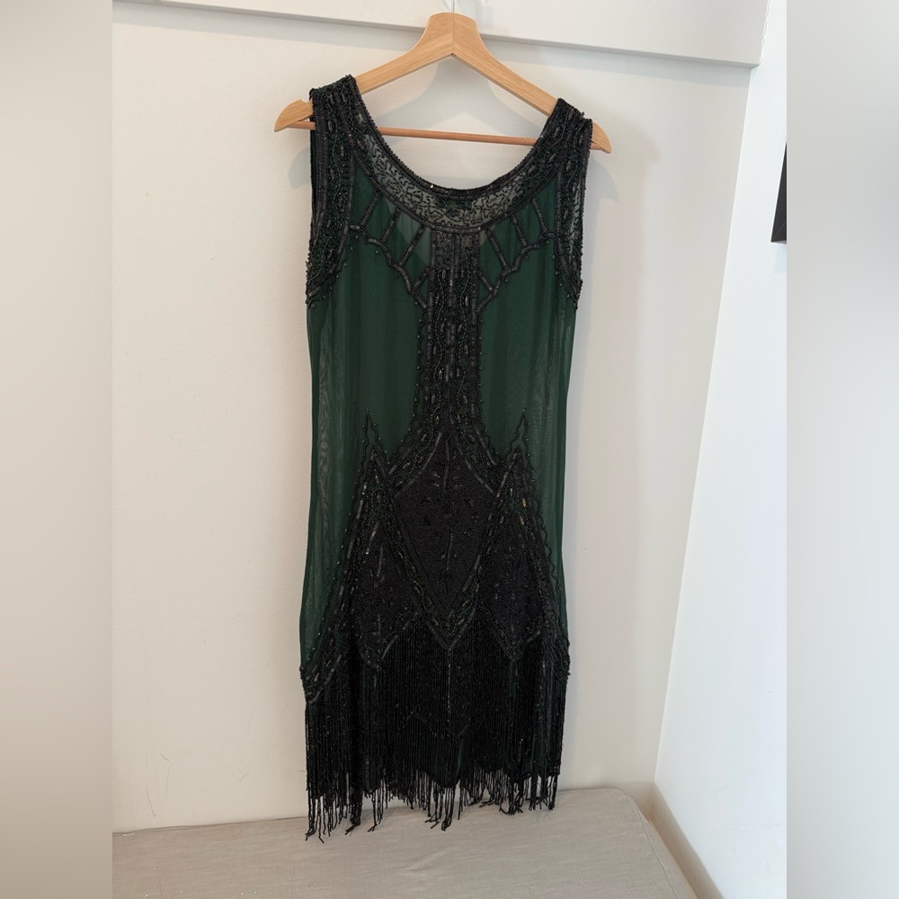 Unique Vintage Green and Black Mini Dress - Picture 4 of 5